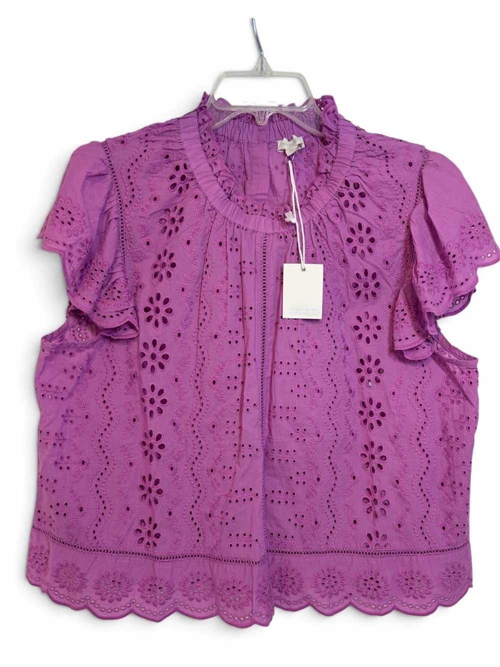 Jennifer & Grace Women’s Eyelet Flutter Sleeve Purple Top Size XL - NWT